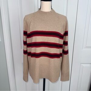 LOFT Classic Beige and Pink Striped Mock Neck Cotton Sweater size XL